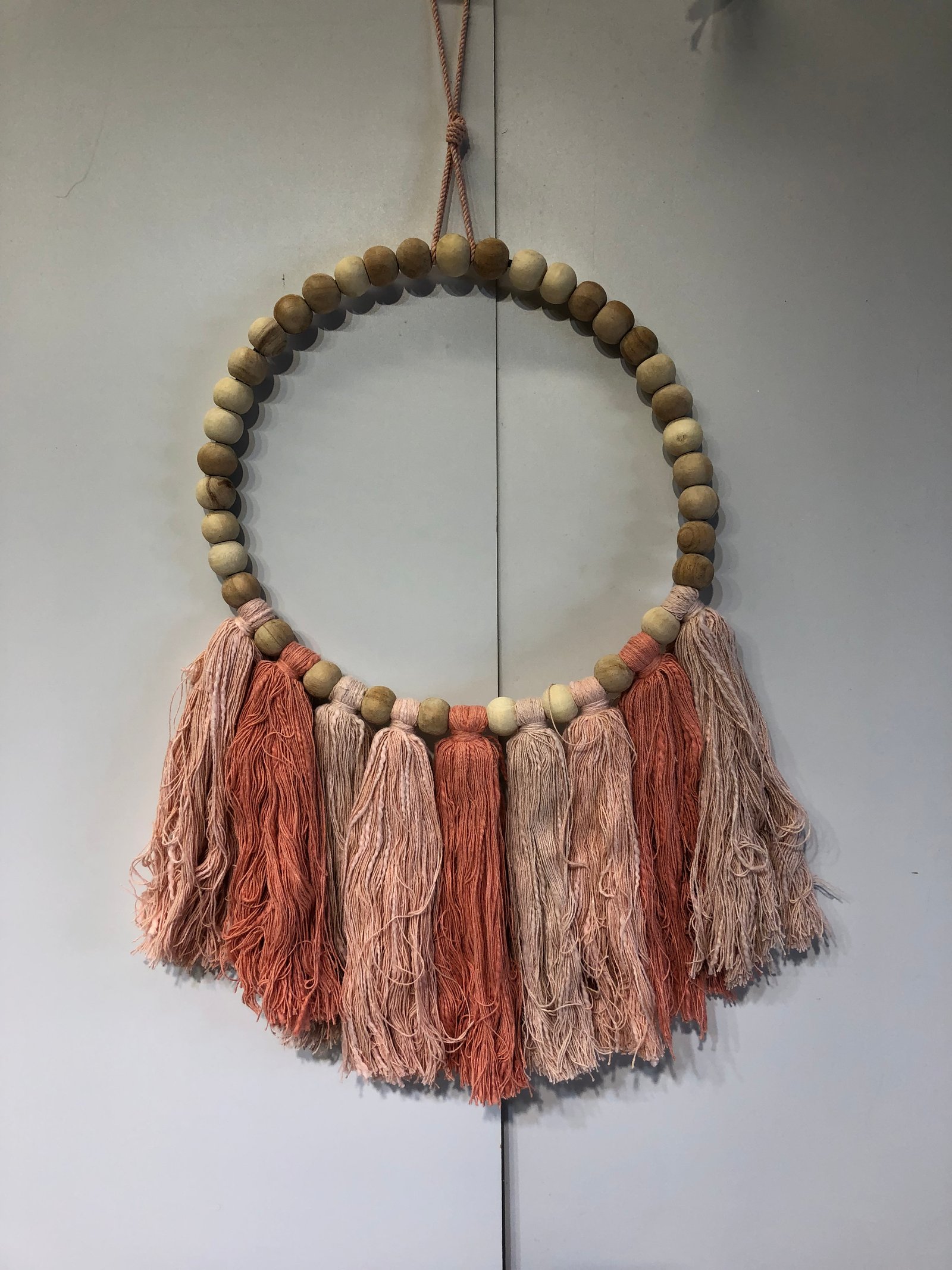 Decorativo Colgante Redondo Rosado Bolas Madera