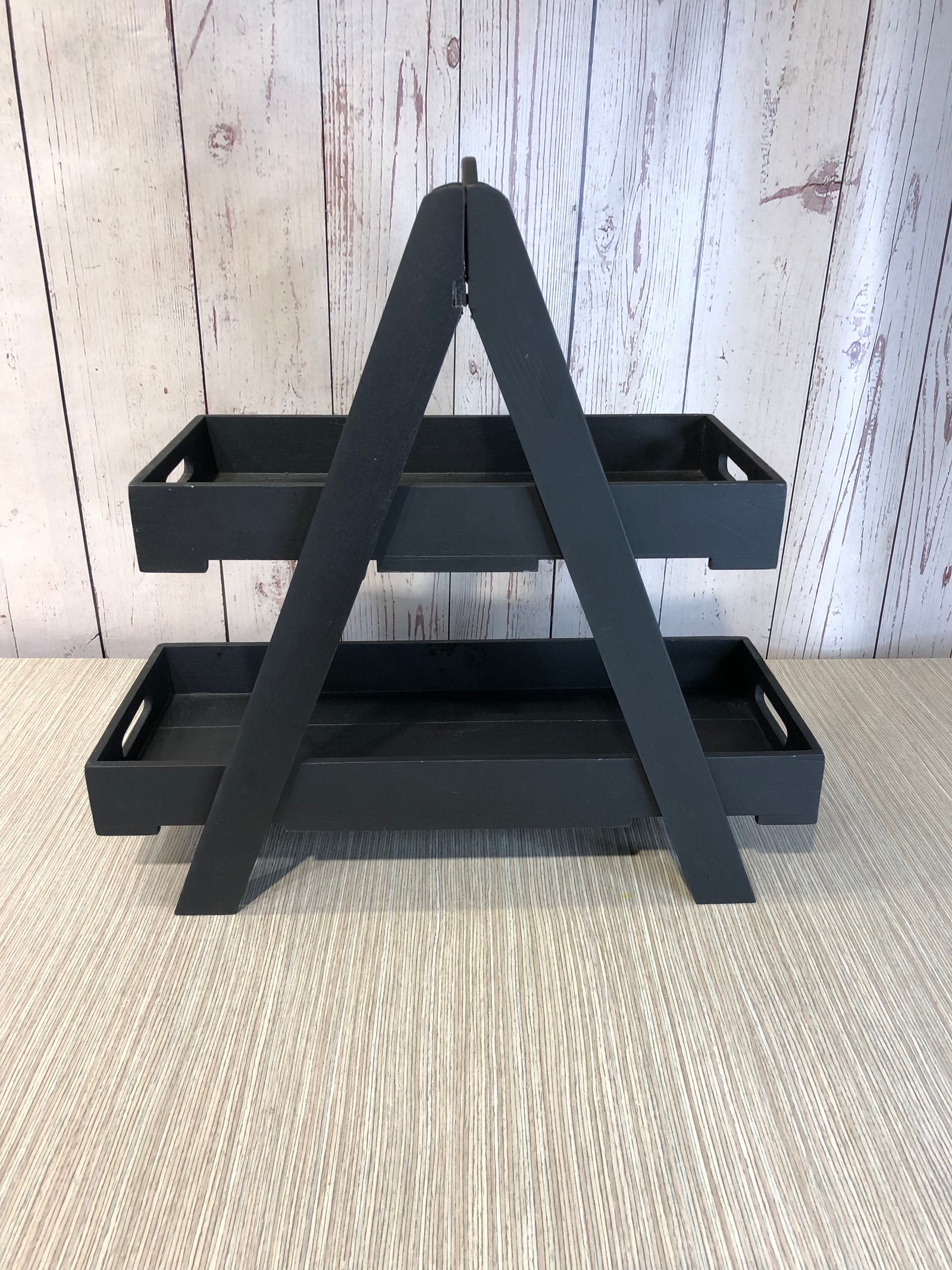 Porta Postres 2 Niveles Rectangular Madera Negro Con Fondo