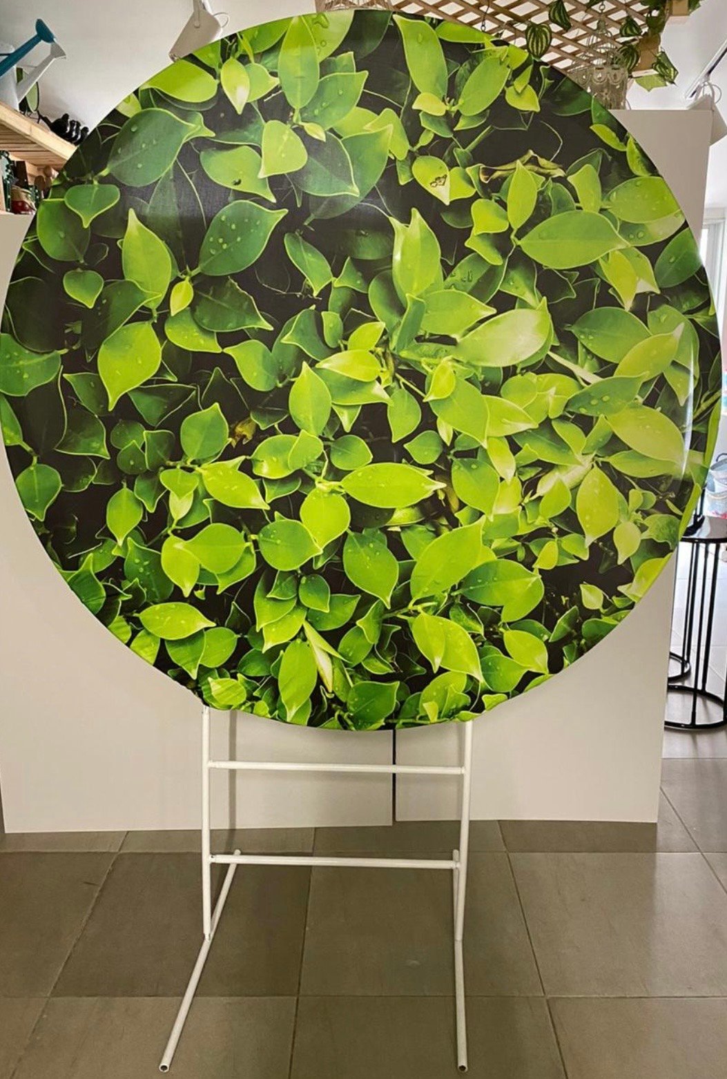 estructura redonda mas Tela Imitación Hojas Verdes