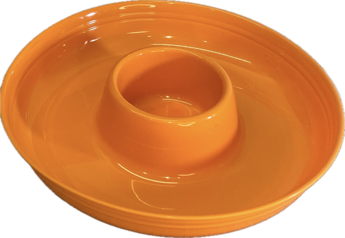 BANDEJA ACRILICA REDONDA NARANJA RECIPIENTE EN LA MITAD